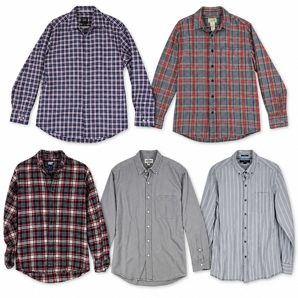 Mixed Brands Lot of 5 Men's M Button-Down Shirts Jos. A. Bank L.L. Bean Plaid
